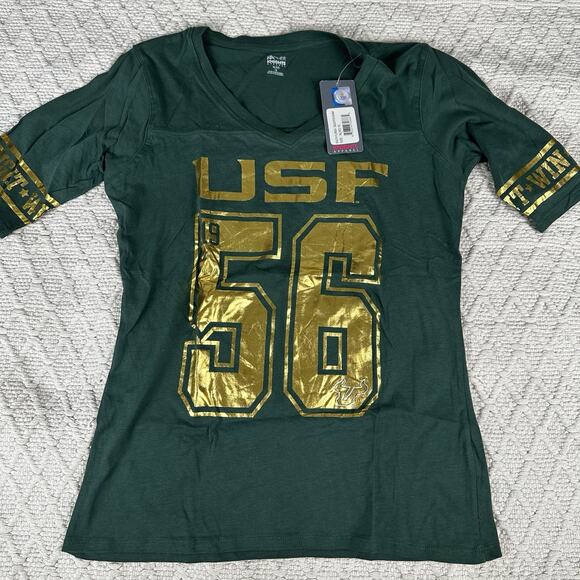 USF Bulls Women’s XL V-Neck T-Shirt Knights Apparel Green Gold Foil NWT - Picture 1 of 7